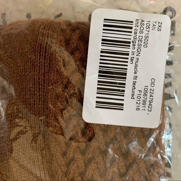 ASOS DESIGN New With Tags muscle fit textured knit cardigan in tan Chest 34 - Picture 5 of 13